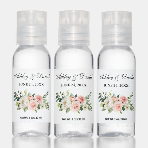 Watercolor Pink White Floral Wedding Hand Sanitizer