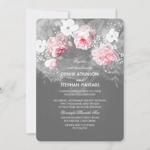 Watercolor Pink  White Floral Wedding Invites