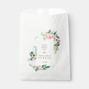 Watercolor Pink White Flowers Green Frame Wedding Favor Bag