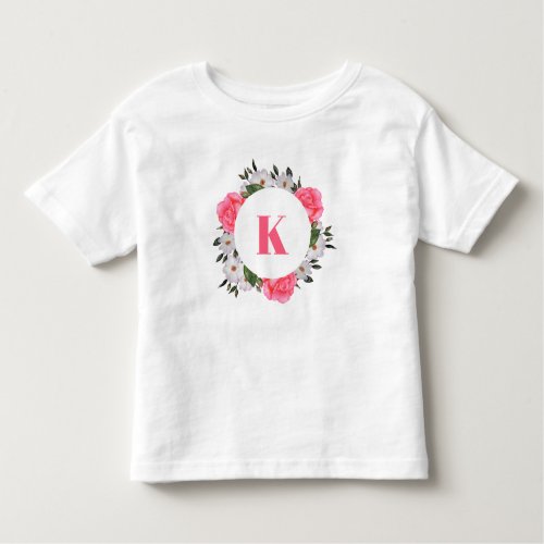 Watercolor Pink White Flowers Wreath Circle Toddler T_shirt
