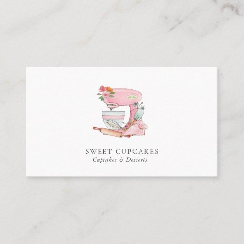 Watercolor Pink  white mixer Bakery Business Card
