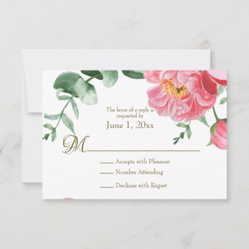Watercolor Pink  White Peonies Floral RSVP
