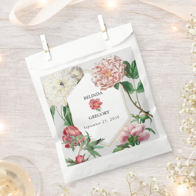 Watercolor Pink White Peonies Flowers Wedding Favor Bag (Clipped)
