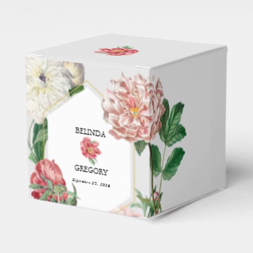 Watercolor Pink White Peonies Flowers Wedding Favor Boxes