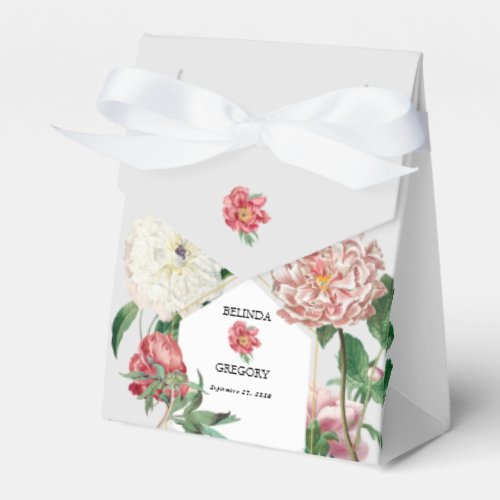 Watercolor Pink White Peonies Flowers Wedding Favor Boxes