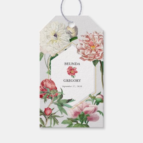 Watercolor Pink White Peonies Flowers Wedding Gift Tags