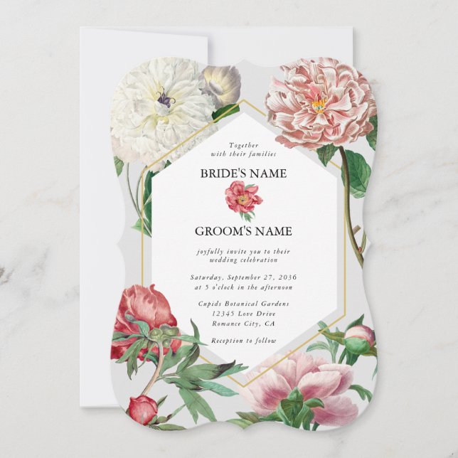 Watercolor Pink White Peonies Flowers Wedding Invitation (Front)