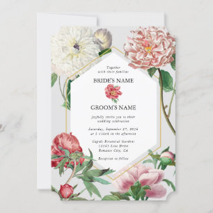 Watercolor Pink White Peonies Flowers Wedding Invitation