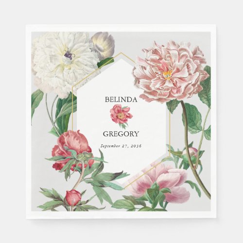 Watercolor Pink White Peonies Flowers Wedding Napkins