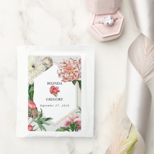 Watercolor Pink White Peonies Flowers Wedding Tea Bag Drink Mix