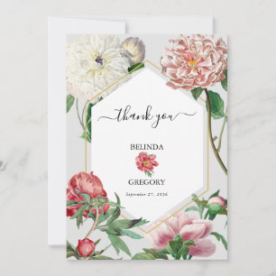 Watercolor Pink White Peonies Flowers Wedding Thank You Card