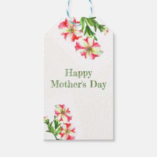 Watercolor Pink White Petunias Floral Mothers Day Gift Tags
