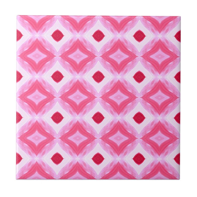 Watercolor Pink White Red Diamonds Ceramic Tile (Front)
