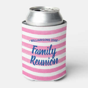 Watercolor Pink White Stripe Can Cooler