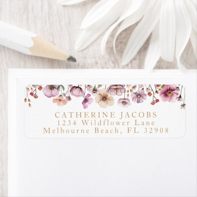 Watercolor Pink Wildflower Baby Shower Label – Dus (Insitu)