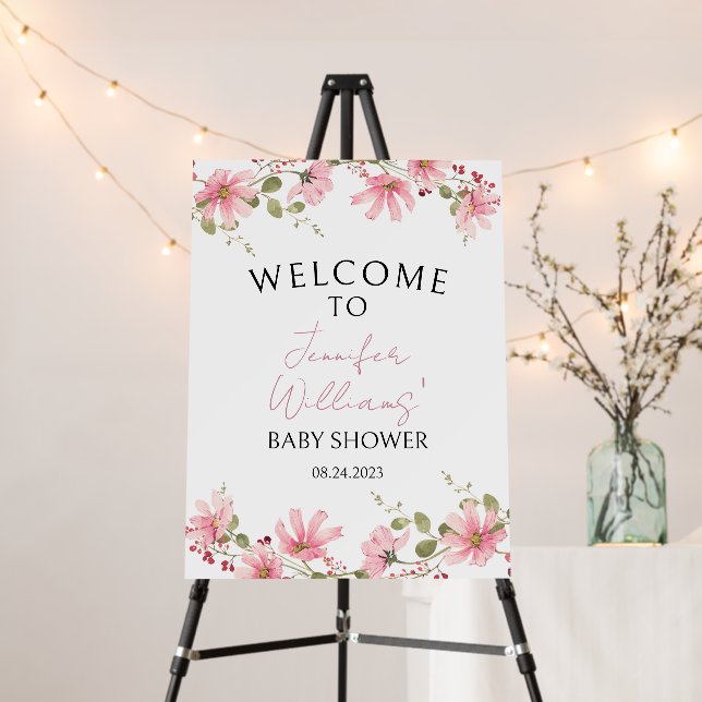 Watercolor pink wildflower girl baby shower foam board (In Situ (Stand))