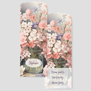 Watercolor Pink Wildflowers Name Monogram Quote Bookmarks
