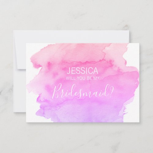 Watercolor PINK Will You Be my Bridesmaid Invitation