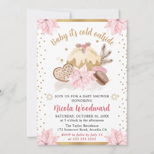 Watercolor Pink Winter Cakes  Cookies Baby Shower Invitation