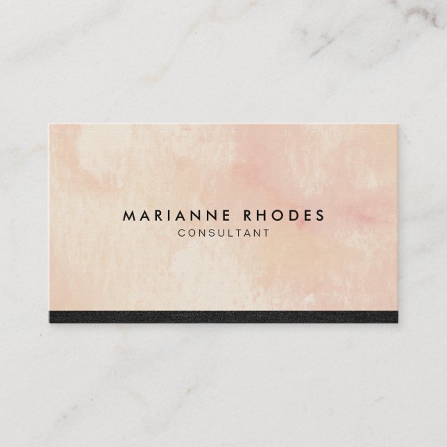 Watercolor Pink with Denim Trim Business Card (Front)