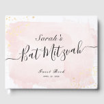 Watercolor Pink x Gold Bat Mitzvah Guest Book<br><div class="desc">This chic and elegant bat mitzvah guest book features a white background with blush pink brush strokes in watercolor and faux gold splatters. Personalize it for your needs. You can find more matching products at my store.</div>