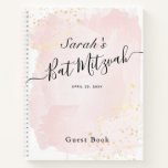 Watercolor Pink x Gold Bat Mitzvah Guest Book<br><div class="desc">This chic and elegant bat mitzvah guest book features a white background with blush pink brush strokes in watercolor and faux gold splatters. Personalize it for your needs. You can find more matching products at my store.</div>