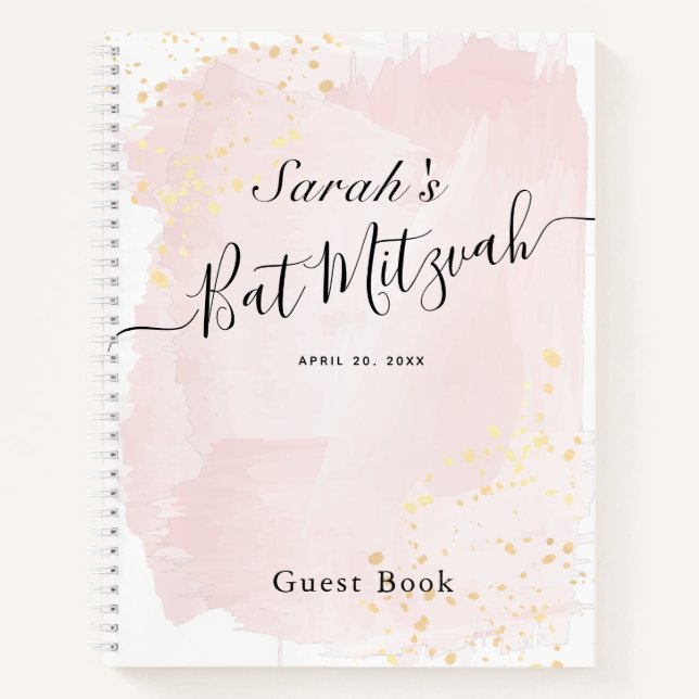 Watercolor Pink x Gold Bat Mitzvah Guest Book (Front)