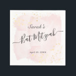 Watercolor Pink x Gold Bat Mitzvah Napkins<br><div class="desc">This chic and elegant bat mitzvah paper napkins feature a white background with blush pink brush strokes in watercolor and faux gold splatters. Personalize it for your needs. You can find more matching products at my store.</div>