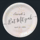 Watercolor Pink x Gold Bat Mitzvah Paper Plates<br><div class="desc">This chic and elegant bat mitzvah paper plate features a white background with blush pink brush strokes in watercolor and faux gold splatters. Personalize it for your needs. You can find more matching products at my store.</div>
