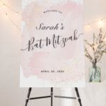 Watercolor Pink x Gold Bat Mitzvah Welcome Foam Bo Foam Board<br><div class="desc">This chic and elegant bat mitzvah welcome sign foam board features a white background with blush pink brush strokes in watercolor and faux gold splatters. Personalize it for your needs. You can find more matching products at my store.</div>