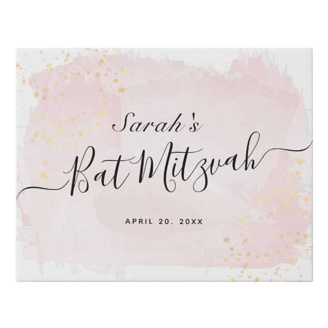 Watercolor Pink x Gold Bat Mitzvah Welcome Sign (Front)