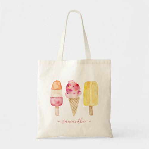 Watercolor Pink Yellow Popsicle Ice Cream Tote Bag