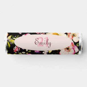 Watercolor Pink Yellow Roses Black Background Breath Savers® Mints