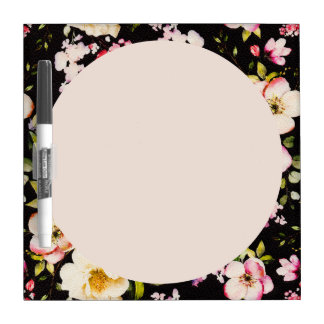 Watercolor Pink Yellow Roses Black Background Dry Erase Board