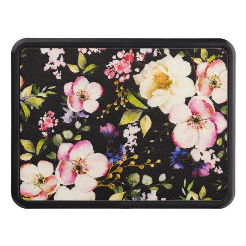 Watercolor Pink Yellow Roses Black Background Hitch Cover