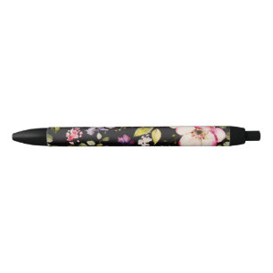 Watercolor Pink Yellow Roses Black Background Pen