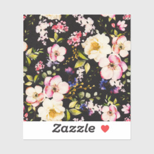 Watercolor Pink Yellow Roses Black Background Sticker