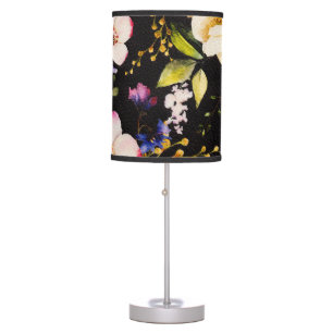 Watercolor Pink Yellow Roses Black Background Table Lamp