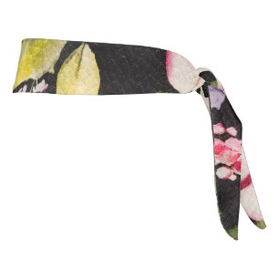 Watercolor Pink Yellow Roses Black Background Tie Headband
