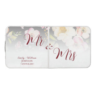 Watercolor Pink Yellow Roses,black blurred,Wedding Beer Pong Table