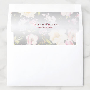 Watercolor Pink Yellow Roses,black blurred,Wedding Envelope Liner