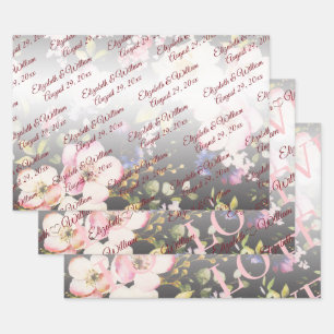 Watercolor Pink Yellow Roses,black blurred,Wedding Wrapping Paper Sheets