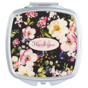 Watercolor Pink & Yellow Roses on Black, Birthday Compact Mirror