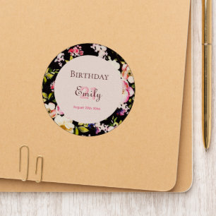 Watercolor Pink & Yellow Roses on Black, Birthday Patch