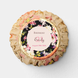 Watercolor Pink & Yellow Roses on Black, Birthday Reese's Peanut Butter Cups