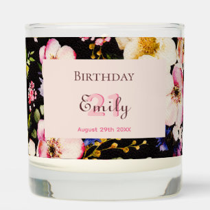 Watercolor Pink & Yellow Roses on Black, Birthday Scented Candle