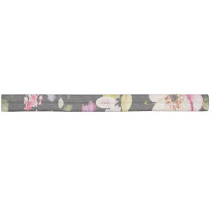 Watercolor Pink Yellow Roses on black, Monogram Elastic Hair Tie