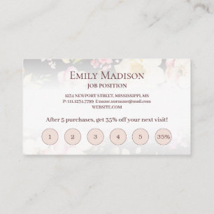 Watercolor Pink Yellow Roses on black, Monogram Loyalty Card