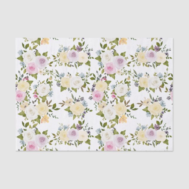 Watercolor Pink Yellow White Roses Baby Shower     Tissue Paper (Front)
