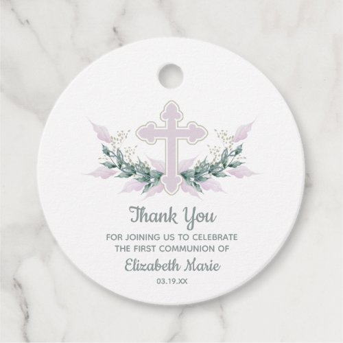 Watercolor PInkCross Greenery Communion Favor Tags